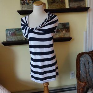 Deletta Sailor Stripe Navy & White Nautical Twist Top from Anthropologie Size L